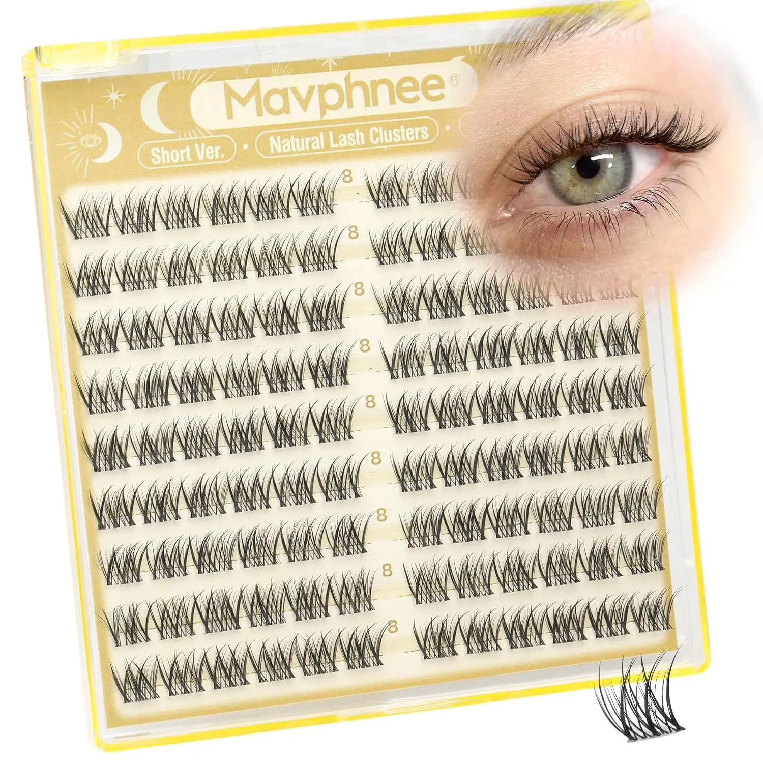 8MM Lash Clusters Natural Cluster Eyelash Extensions Clear Band Cluster Lashes Short CC Curve Pestañas Postizas Naturales Fluffy Wispy DIY Lashes for No Makeup Look (108PCS)
