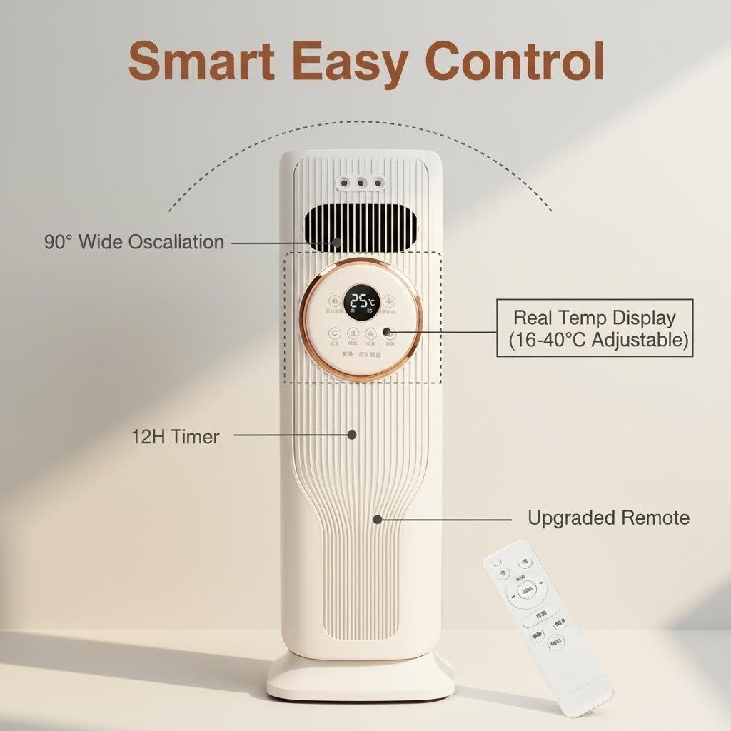 Year-Round Home Comfort: 2-in-1 Bladeless Tower Fan & Space Heater – 3 Speed Fan, 2 Heat Levels, Remote Control, Ice/Water Cool Breeze, Space-Saving, High Efficiency – Perfect for Indoor Use, Bedroom, Office – Safe Quiet Heating & Cooling