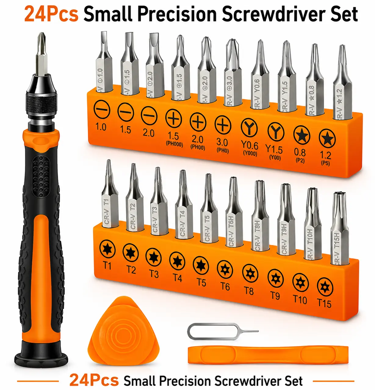 24Pcs Small Precision Screwdriver Set with Torx T5 T6 T8 T9, Y00, Star P5, Mini Repair Tool Kit for Macbook, Computer, Laptop, iPhone, PS4 PS5, Xbox, Switch, Eyeglasses, Watch, Ring Doorbell