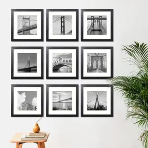 Rustic Simple 12x12 Gallery Wall Frame Set - 9 Packs of 12x12 Without Mat or 8x8 with Mat, Lightweight MDF & Plastic for Home Office Decor