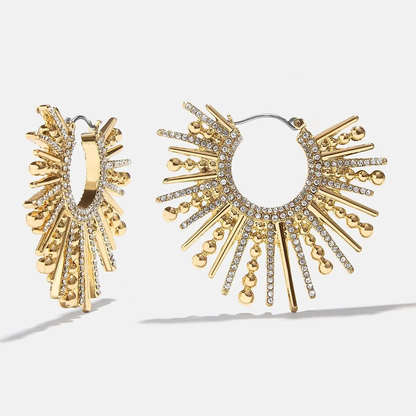 Jaskamal Earrings - Gold,Pavé Trendy Jewelry with Super Interesting Hoop Earring Silhouette,Sunburst,Fun Textures,Statement Costume Accessory