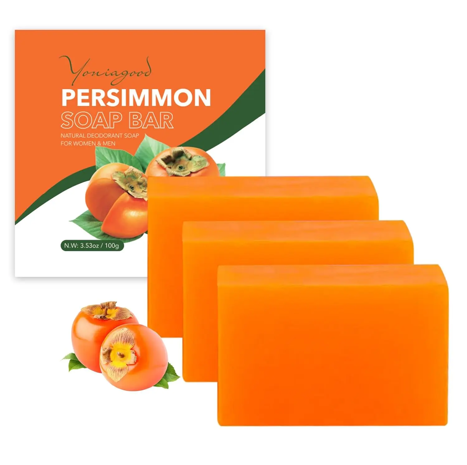 yoniagood 3 PCS Persimmon Soap for Body Odor Control, Old People Smell | Natural Refreshing Body Bar Soap for Skin Care, Organic Deodorant Cleaning Body Face Wash Soap for Women & Men All Skin Types