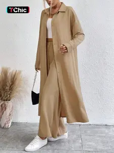Women's Solid Button Front Shirt & Wide Leg Pants Two-piece Set, Casual Drop Shoulder Long Sleeve Top & Trousers Set, Women's Clothes for Daily Wear, Casual Loungewear Set