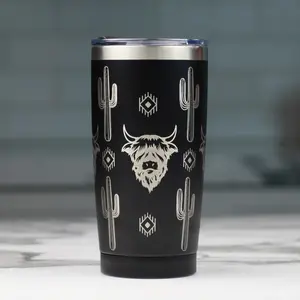 Highland Cow Southwest Engraved Full Wrap 20oz Tumbler, 20oz Custom Engraved YETI Saguaro Cactus Aztec Wrap Tumbler