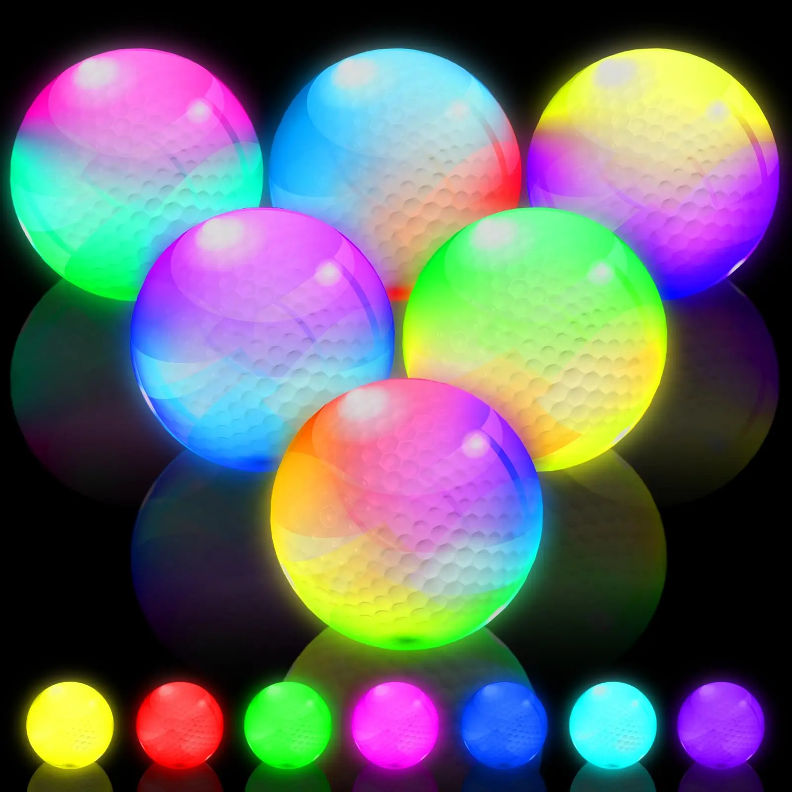 THIODOON High-Quality Glow-in-the-Dark Color-Changing LED Golf Balls - 8-Min Auto Reset, Slow/Fast Flashing Modes, Easy to Find in the Dark, Long-Lasting, Golf Gift for Adults for Nighttime Golfing
