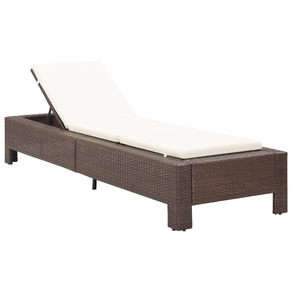 vidaXL Patio Lounge Chair, Sunlounger with Adjustable Backrest and Footrest, Sunbed with Cushion, Pool Lounge Chair for Porch, Brown Poly Rattan 46235