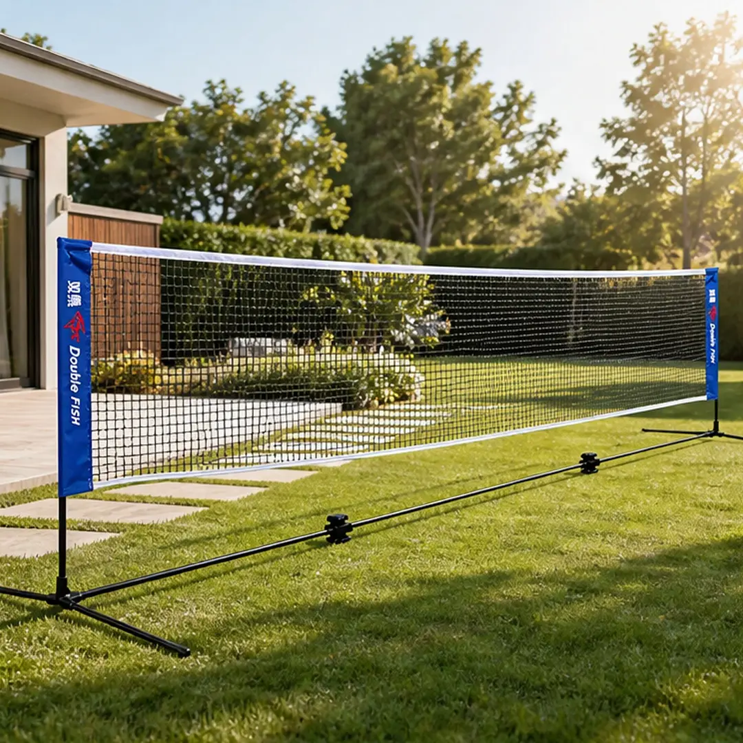 Portable Badminton Net Standard Size 20ft x 5ft Foldable Mesh Badminton Net for Indoor Outdoor Garden Backyard Court Training Practice Volleyball Tennis Net White+Black Blue, White+Black Blue Color Options, Mesh Material, Sporty Style