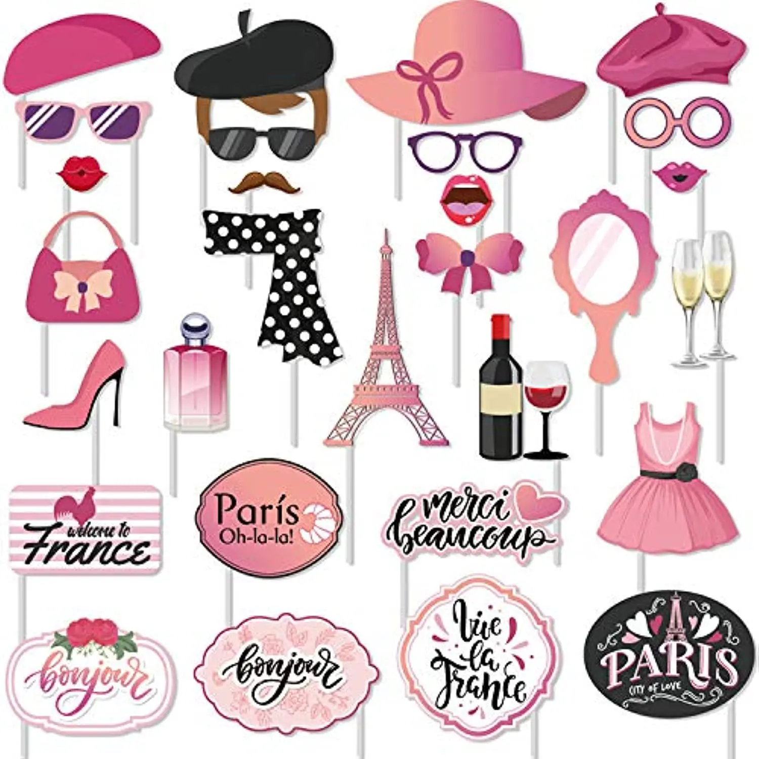 30PCS Paris Photo Props Kit Eiffel Tower French Themed Party Decorations for Baby Shower Birthday