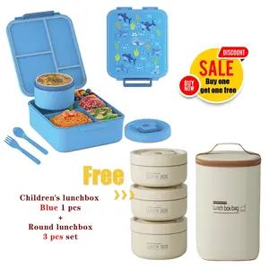 Nifogo Adult Stainless Steel Thermal Lunch Box + Kids Dual-Color Bento Set Combo,Microwave Safe Stackable Food Containers with Insulated Bags for Travel School Work