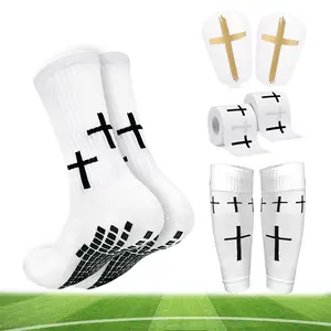 Soccer sports kit accessories, 2 Pcs Christian Athletic Tape, 1Pc Cross Grip Soccer Socks, 2Pcs Cross Shin Sleeves, 2 Pairs Mini Soccer Shin Guards