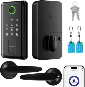 WiFi Bluetooth Keypad Door Lock with Handle,Keyless Entry Door Lock, Electronic Digital Keypad Deadbolt with App, Keyless Entry Fingerprint Lock Auto Lock, Front Smart Door Handle Sets touchscreen one-touch anti-peeping password knob biometric exterior
