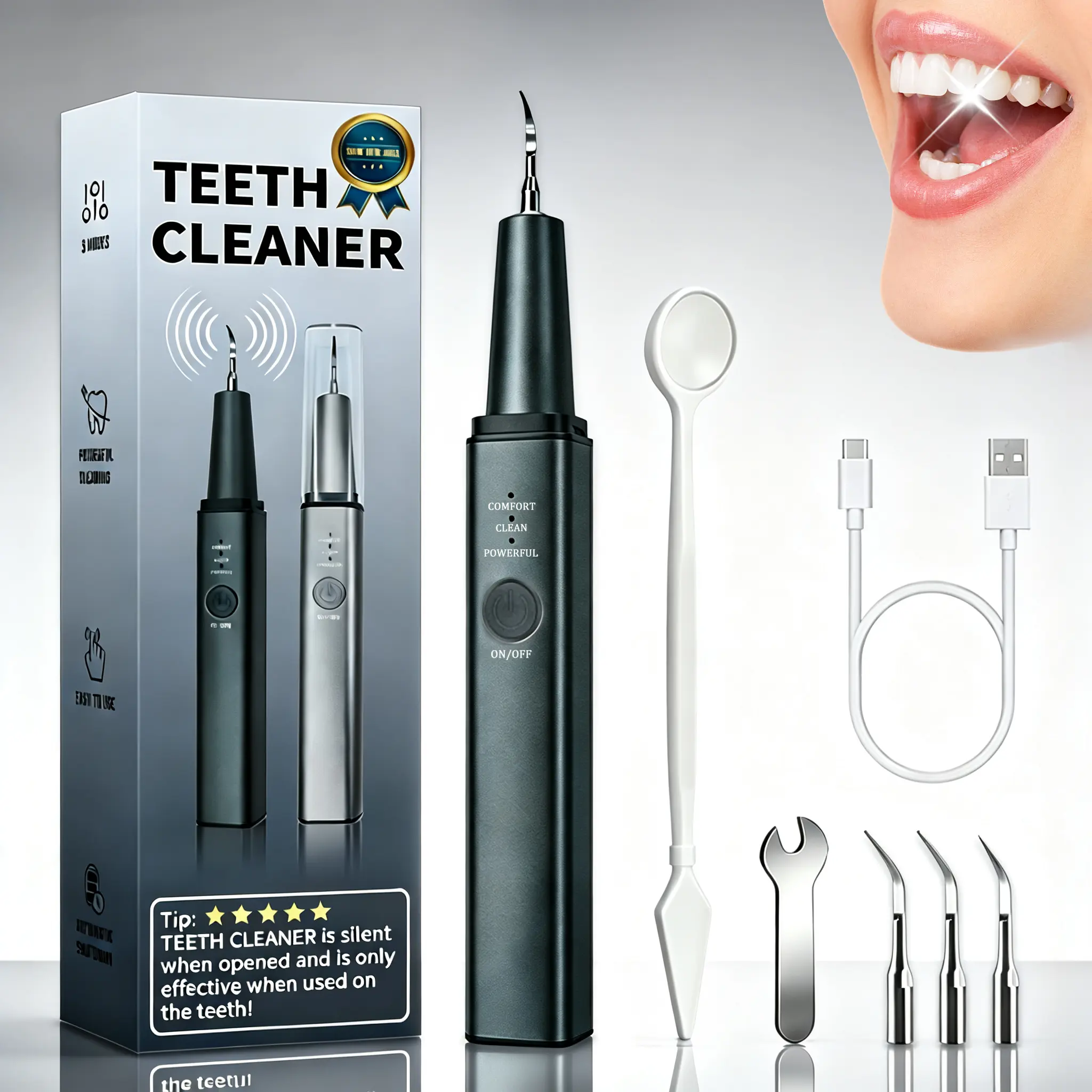Aluminum Alloy Rechargeable Ultrasonic Oral Irrigator Kit - Personal Care Appliances, Water Dental Flosser with LED Light, 3 Adjustable Modes, Removes Plaque, Teeth Whitening Tool, Cells Care, USB-Supported Portable Father's Day Gift for Students