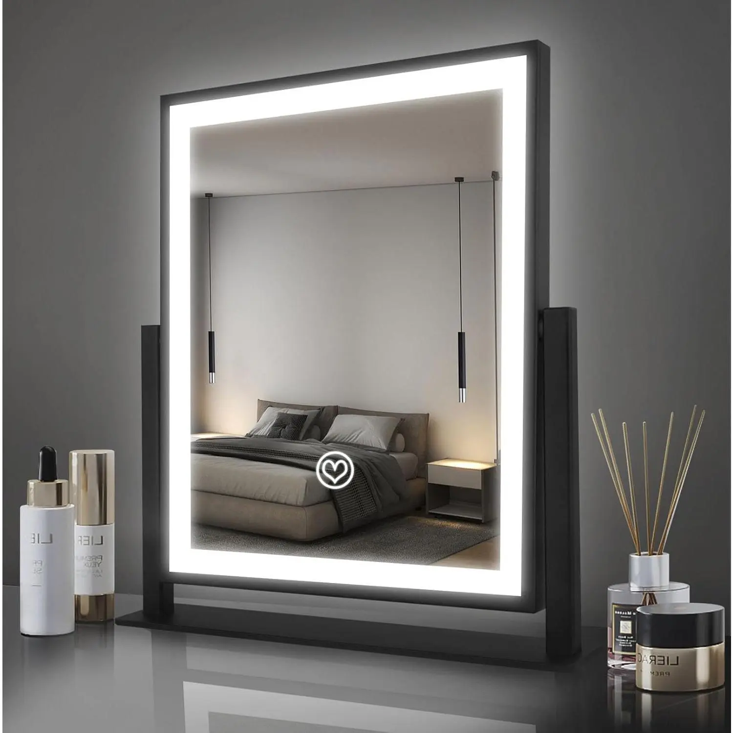 12-in Metal Hollywood-Style Lighted Vanity Mirror for Home Decor, Dimmable Smart Control Lights, 360-Rotation, Adjustable Warm White & Natural Daylight, Elegant Reflective Surface for Makeup Enthusiasts