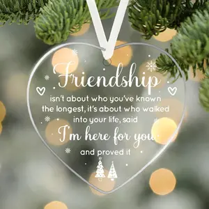 I Am Here for You, Friendship Heart Shaped Transparent Acrylic Pendant Decoration Ornament Christmas Decoration, Window Glass Decoration, Christmas Tree Pendant Decoration, Gift for Good Friends
