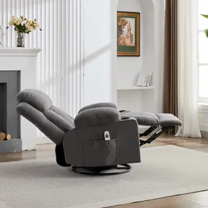 1510-2GSM  Swivel Rocker Recliner Chair with Vibration Massage and Heat for Living Room ,with Rocking Function and Side Pocket, USB Charge Port,2 cup holders