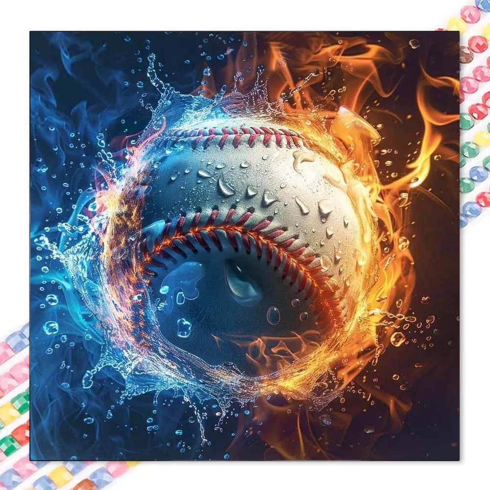 1pcs 5D DIY diamond painting kit, 5D diamond art set, DIY decoration, baseball, water, fire diamond painting kit full round drill DIY, mosaic, diamond art, DIY home decor, Crafts, Diamond Art Tools, suitable for Halloween and Christmas.