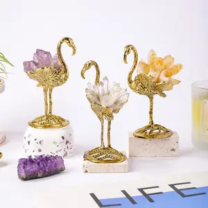 Natural Amethyst Citrine Gemstone Cluster, Metal Base, Home Desktop Healing Crystal, DIY Decorative Ornament, Natural Crystals
