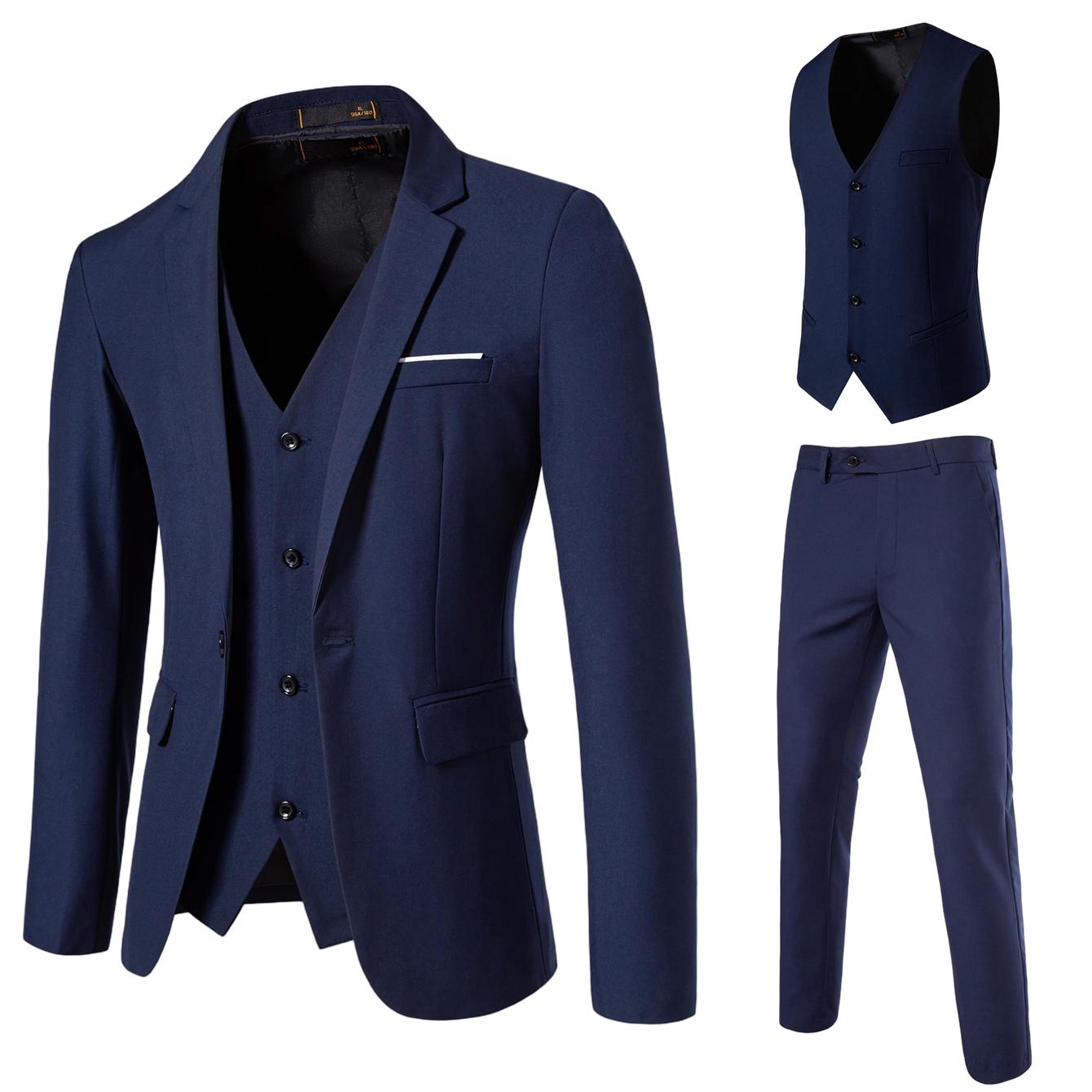Men’s Business Office Three-Piece Suit Set – Tailored Formal Outfit with Blazer, Vest, and Pants for Meetings