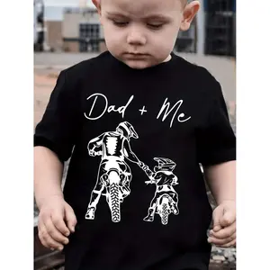 Boys' Summer Fashion Short-Sleeve Character Print Shirt, Casual Top with Dad-and-Son Motorcycle Cartoon Print