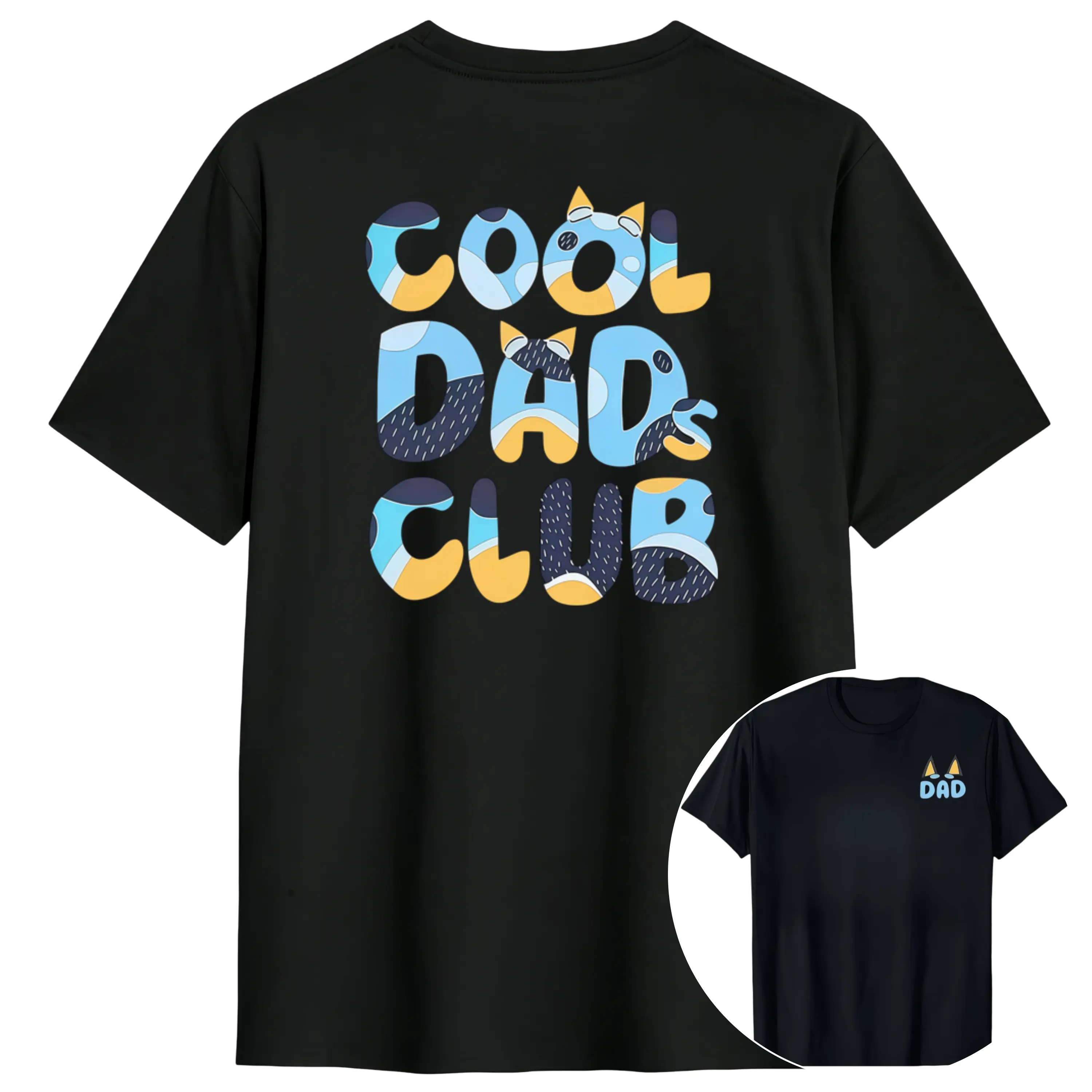 Bluey Cool Dads Club Double-Sided Tee Funny Dad Gift Cartoon T-Shirt For Men Top Casual Shortsleeve Streetwear CrewneckGift, All Seasons