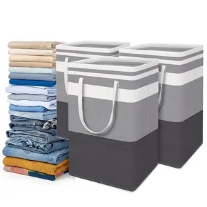 Foldable Laundry Basket,  Portable Fabric Dirty Clothes and Linen Storage Basket with Extended Handle,  Rectangular Storage Basket for Various Room Types, Collapsible Laundry Hamper