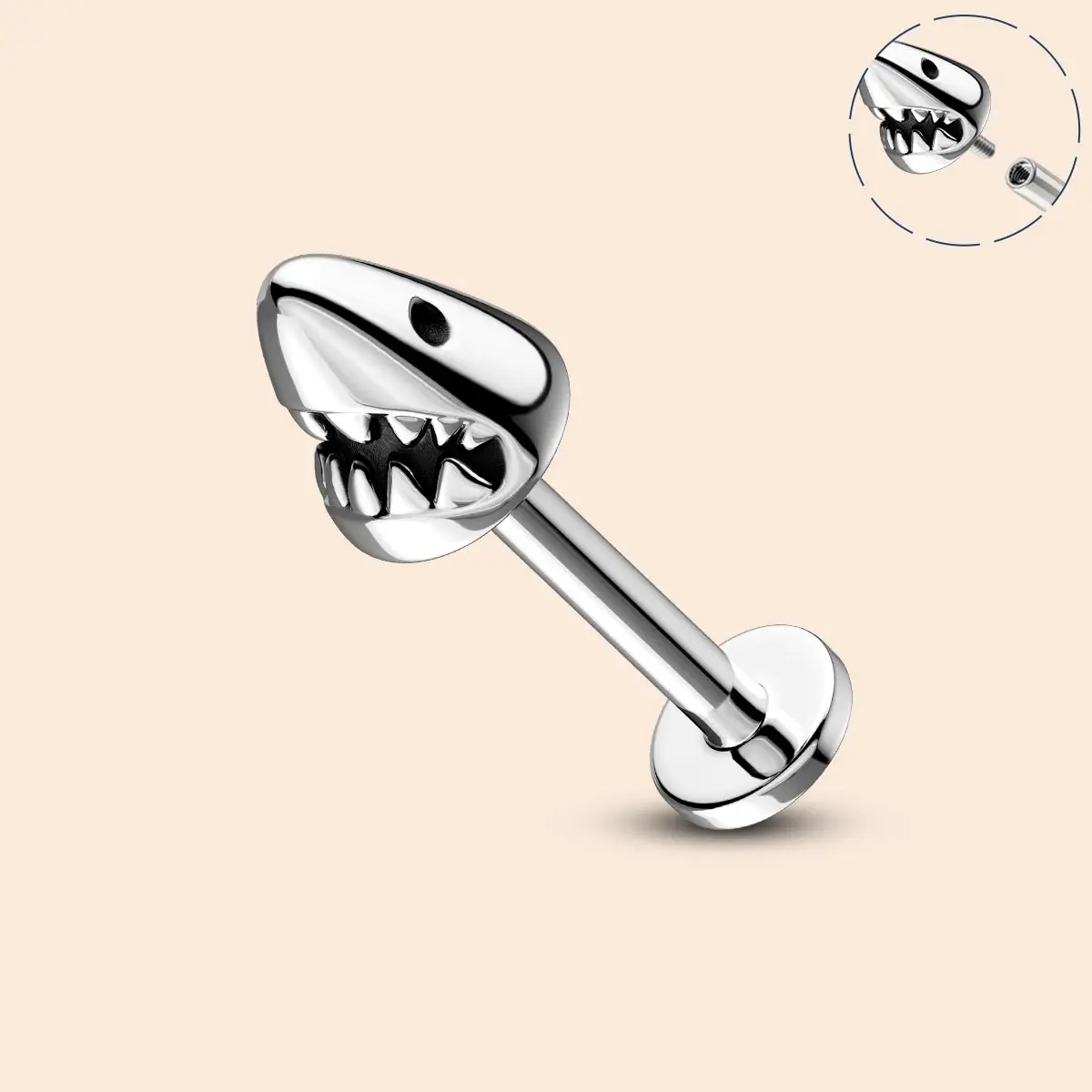OUFER BODY JEWELRY Flat Back Earrings for Men, 16G Sea Creature Helix Stud in 316L Stainless Steel, 8mm Bar for Vertical Labret, Fashion Body Jewelry, Labret Studs Replacement, Piercings, Cartilage Wear, Labret Stud, Body-Safe For Daily Wear