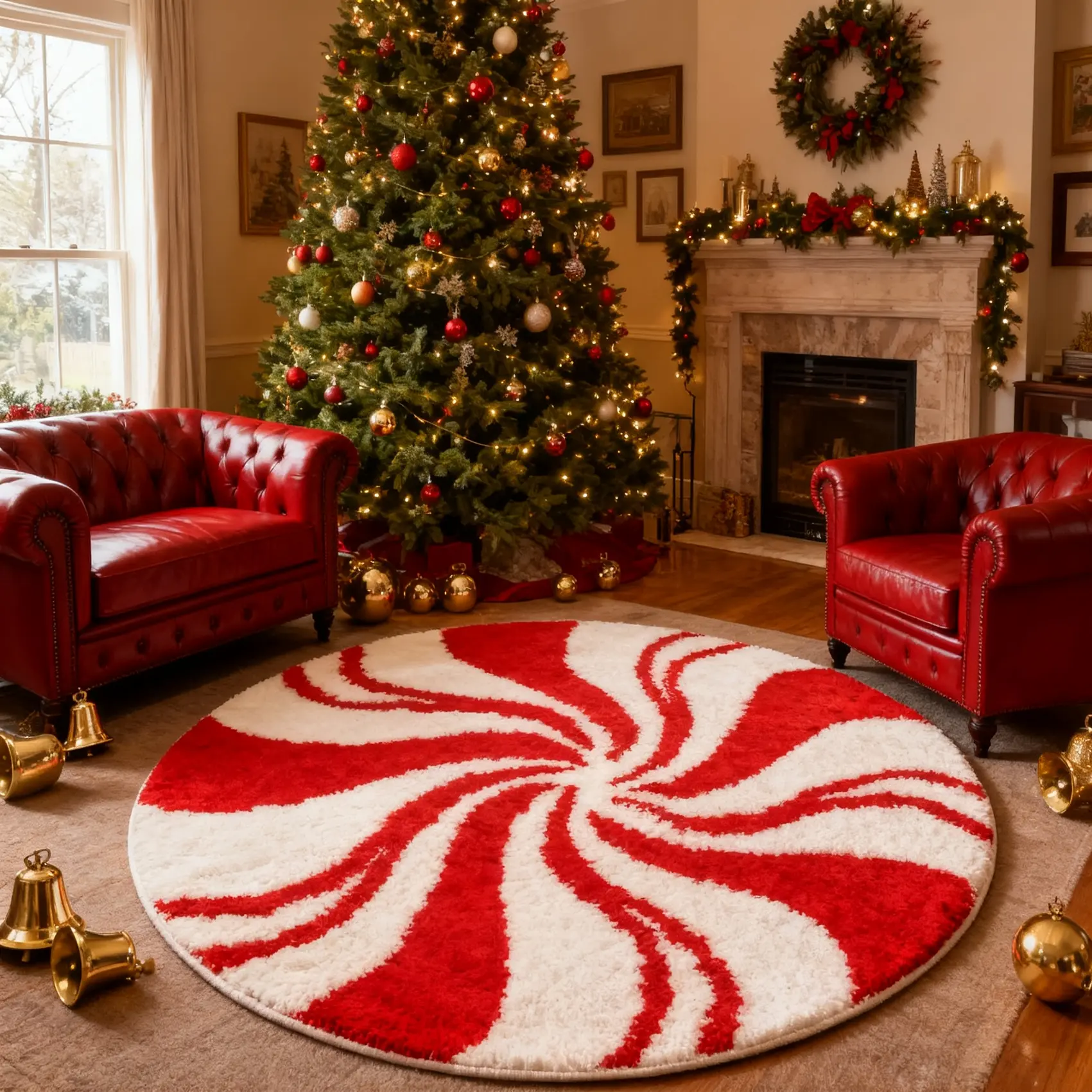 Christmas Round Living Room Carpet, Creative Candy Pattern, Soft Non-Slip Washable Decorative Rug, Indoor Rug, Fluffy Modern Rug, Winter Home Decor, Bedroom Sofa Mat