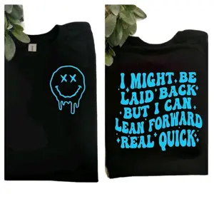 funny shirt laid back but can lean forward humor popular trending sarcasm blue and black short sleeve shirt retro smiley Unisex T-Shirt Top Tshirt