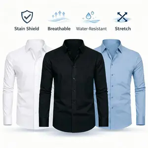 Men's polyester and spandex shirt, long-sleeved formal shirt, lightweight and breathable, comfortable and versatile, suitable for casual occasions such as beach vacations, summer parties, and weddings. Button-down collar design, classic collar style.