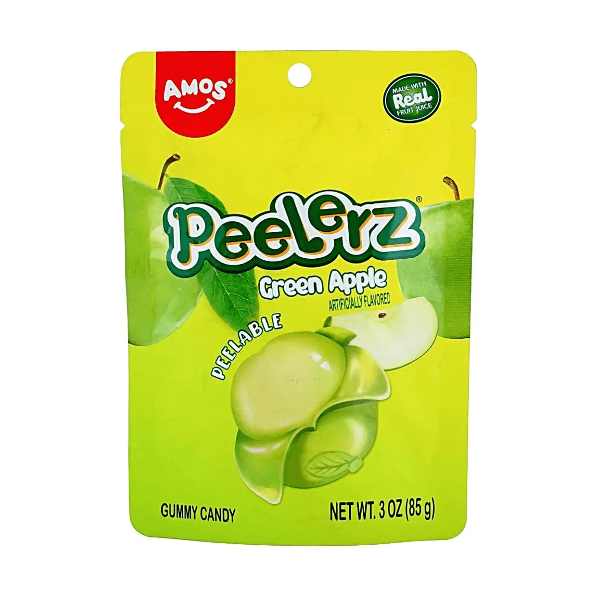 Amos Sweets Green Apple Gummy Candy - Real Fruit Juice Infused, 85g Snack Pack