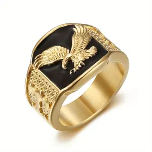 1pc Men's Solid Metal Statement Ring - Elegant Retro Domineering Eagle Pattern Stainless Steel Jewelry, Punk Hip-hop Rock Finger Accessory, Steel Ring Gift for Boyfriends, Men's Jewelry Inspirational Trauma Ring