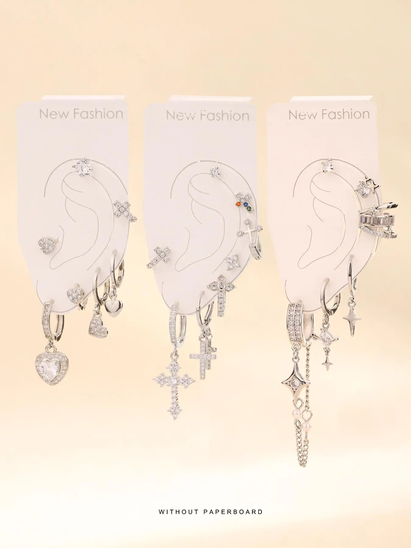 Women's Rhinestone Decorated Earring Set, Cool Earrings, Including Star & Heart & Cross & Chain Design, Unique Jewelry for Birthday Gift, High Quality Earrings, Trendy Fashionable Accessories, Sparkling Ear Jewelry