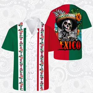 Men's Fitted Cotton Casual Hawaiian Shirt - Shortsleeve, Round Neck, Pinche Mexico Te Amo, Mexican Heritage, Personalized Custom All-Over Print, Men's Clothing, Clothes, Gift For Mexico Culture Lovers
