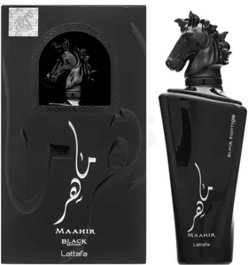Lattafa | Maahir | Black | Men's Fragrance | 100 ML - 3.4 OZ | Eau De Parfum | Black Pepper - Pink Pepper & Saffron