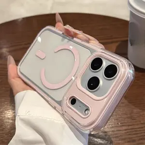 Pink 'Air' Ultra-Thin Magnetic Case for iPhone 17 Pro Max: Minimalist Niche Women's Full-Cover Case for iPhone 12/13/14/15/16/17 Pro/PM,  Magnetic Attachment, Iphone Case, Ultra Thin Case, Pink Color, Minimalist Design, Durable Build, Female