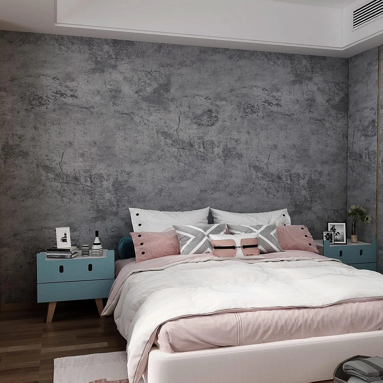 16"×354" Grey Blue 3D Extra Thick Faux Cement Concrete Contact Paper, Peel-and-Stick Textured Vinyl Removable Adhesive Sticker for Kitchen Countertop, Bathroom