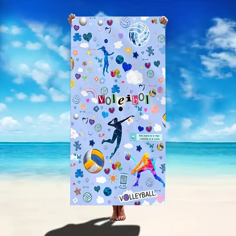 1 volleyball-patterned beach towel, suitable for multiple uses at the beach, swimming pool, bathroom, camping trips, and yoga workouts