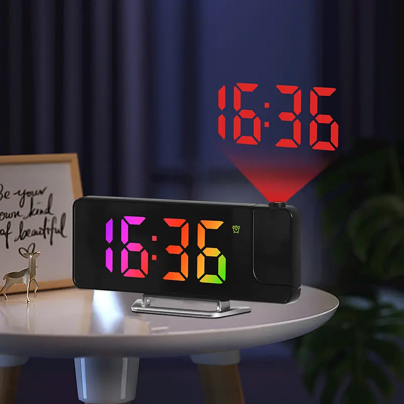 Multifunctional Projection Clock, Simple Style, Date Temperature Display, Rotatable Projection, Adjustable Brightness, 12/24 Hour Mode, Led Alarm Clock, Digital Clock Decor, Digital Clocks for Bedrooms, Digital Clock Battery Operated