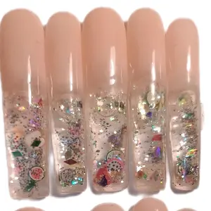 Agua Nails Fruity Nail Press-On Set in Nude and Glitter with Femo Fruit Design for Extra Long Nails, Size Large 04346