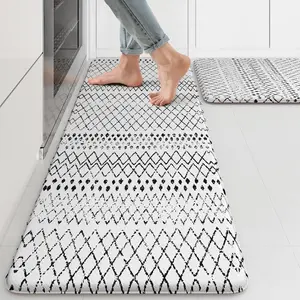 Kitchen Mats 2PCS,Cushioned Anti Fatigue Kitchen Rugs and Mats,Non Skid Waterproof Kitchen Mats for Floor,Comfort Foam Standing Mat for Home Decor, Office,Sink,Laundry Room,Desk,Black and White