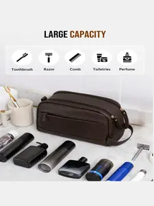 Waterproof Leather Men's Toiletry Bag, Personalized Travel Washbag, Travel Essentials Bag, Waterproof Cosmetic Bag, Perfect Birthday Anniversary Gift for Father Husband Boyfriend