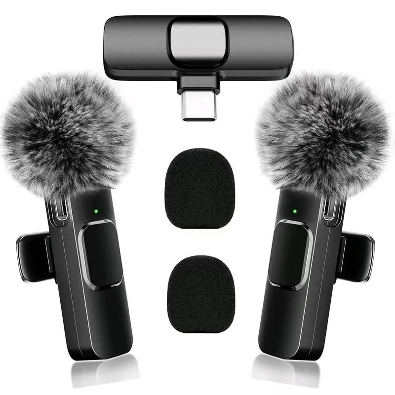 Wireless Collar-Clip Microphone, USB Rechargeable Wireless Microphone, Clip-on Lapel Mic for Video/Audio Recording, Professional Microphone for Smartphone, Lapel Microphone for Video Live Streaming, Audio Devices