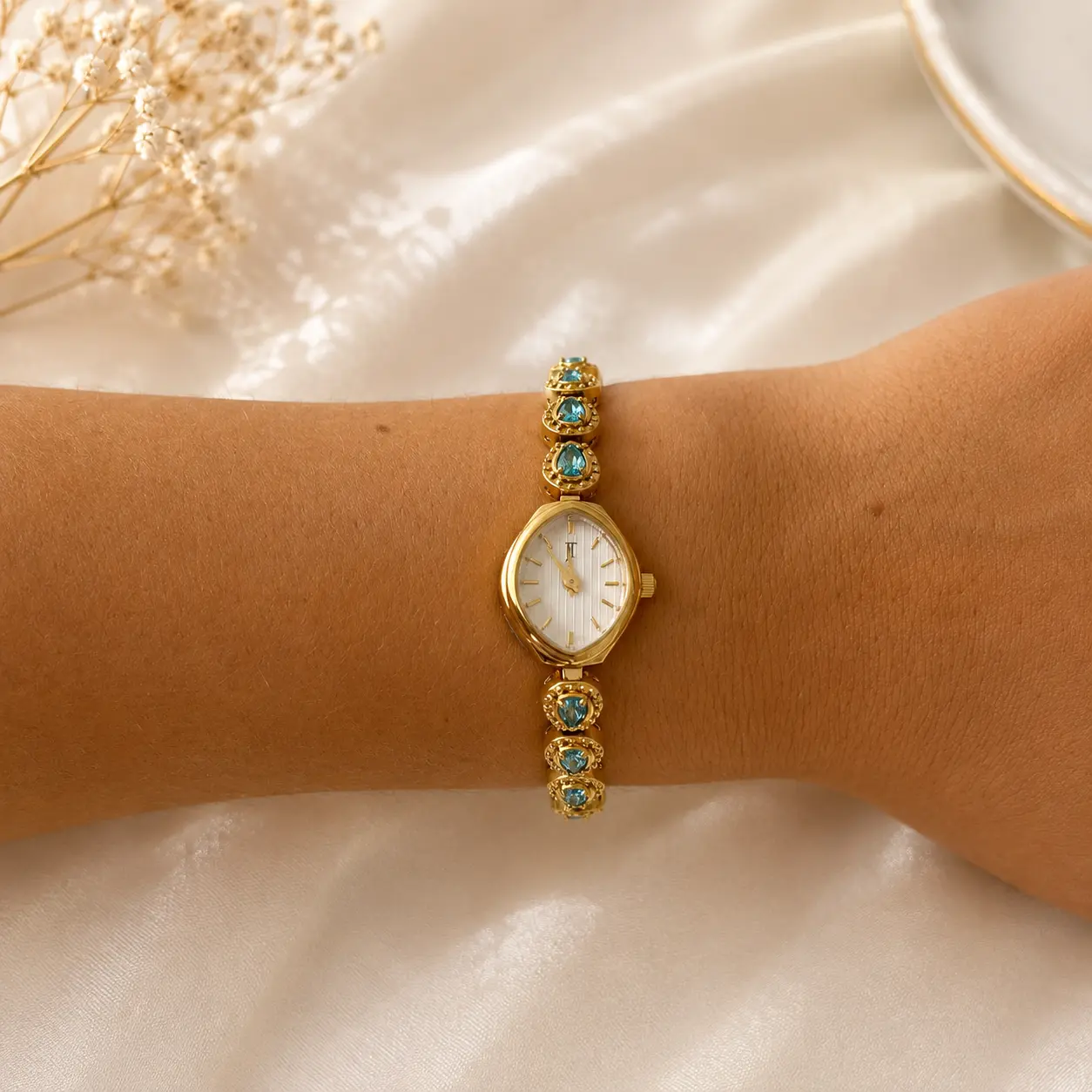 Jo Jasmine Vintage Blue Diamond Gold Women’s Watch Dainty
