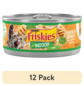 (12 pack) Purina Friskies Indoor Wet Cat Food, Chicken Dinner with Garden Greens, 5.5 oz Can