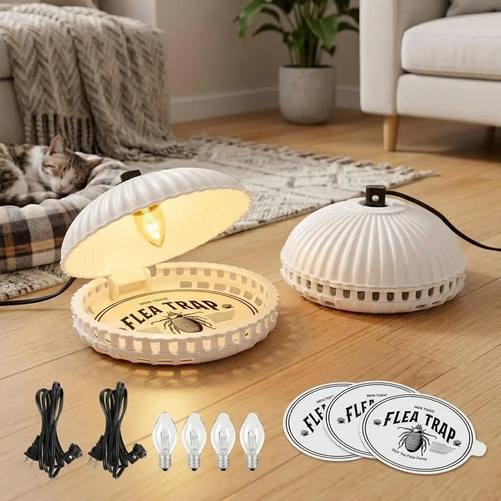 4-Pack Home Flea Traps - Indoor Electric Flea Lamps, Bed Bug Killers with Light-Powered Natural Physical Pest Control, 8 Sticky Pads, 8 Replacement Bulbs, Safe for Children & Pets, Mosquito Zapper, Bug Trap, Mosquito Zapper Indoor Insect Control, Pest Ind