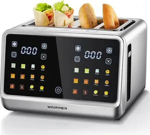 4 Slice Touchscreen Toaster, Digital Display Stainless Steel Toaster with Extra Wide Slots, 6 Shade Settings, Defrost Reheat Cancel Functions, Removable Crumb Tray