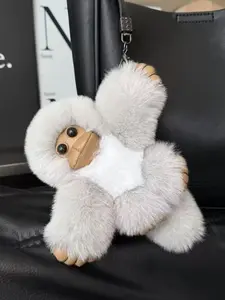 Plush Long-Armed Monkey Keychain, Soft Plush Material, Durable Metal Ring & Leather Strap, Perfect for Keys, Bags, Cars, Gifts