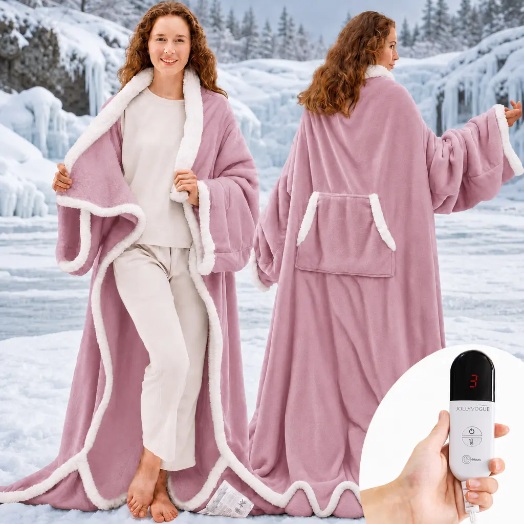 JOLLYVOGUE Wearable Heated Blanket,Pink - Heating Electric Blanket with Sleeves & Foot Pocket, Heated Throw for Adult, Birthday Gifts with 7 Heat Settings & Fixed 4h Auto Shut-Off (50 * 70 Inch)