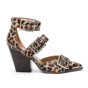 HENDRIX Leopard Print Metal & Buckle Ankle Strap Sandals