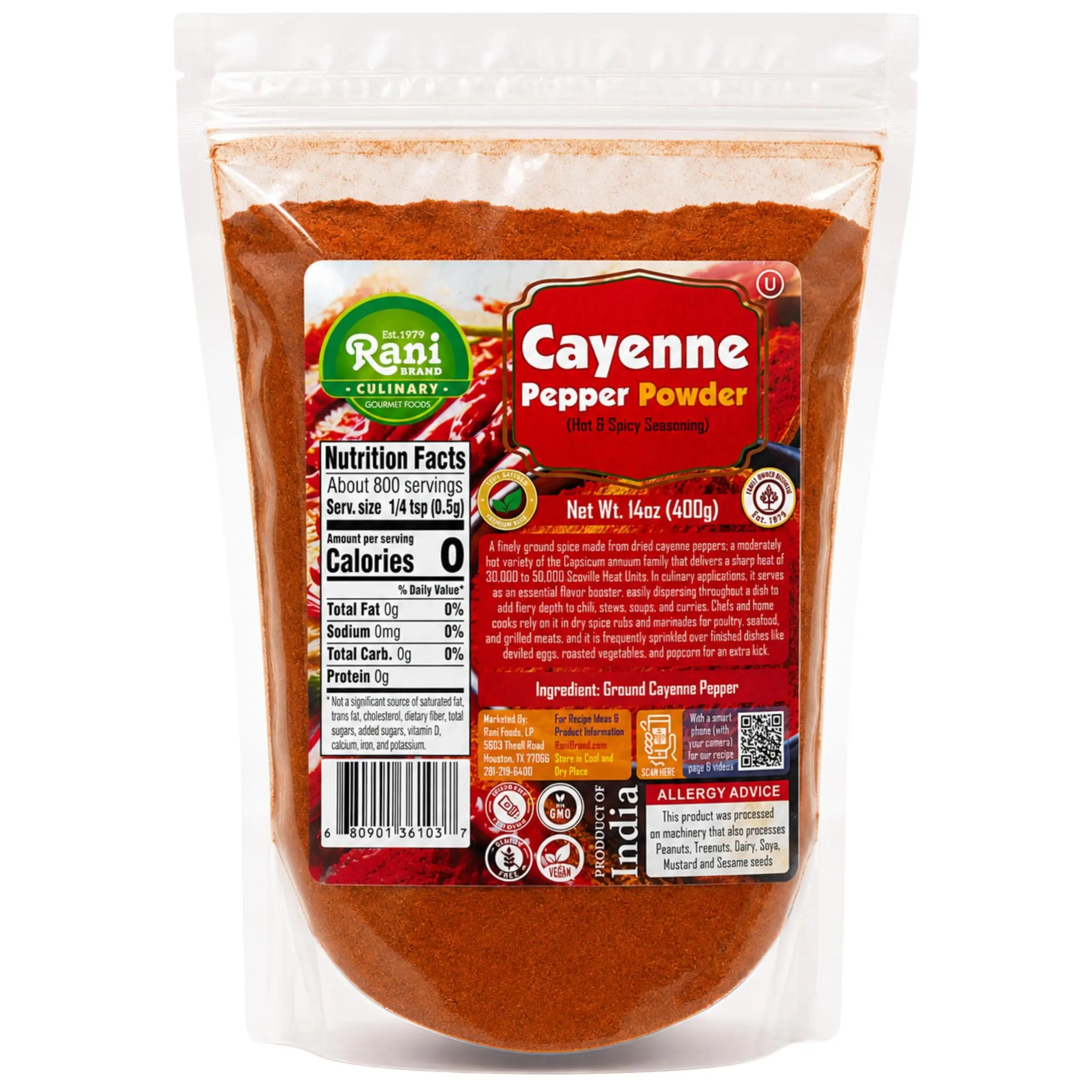 Rani Cayenne Pepper Powder (Hot & Spicy Seasoning) 14oz (400g) ~ All Natural | Gluten Free | NON-GMO | Kosher | Vegan | Product of India